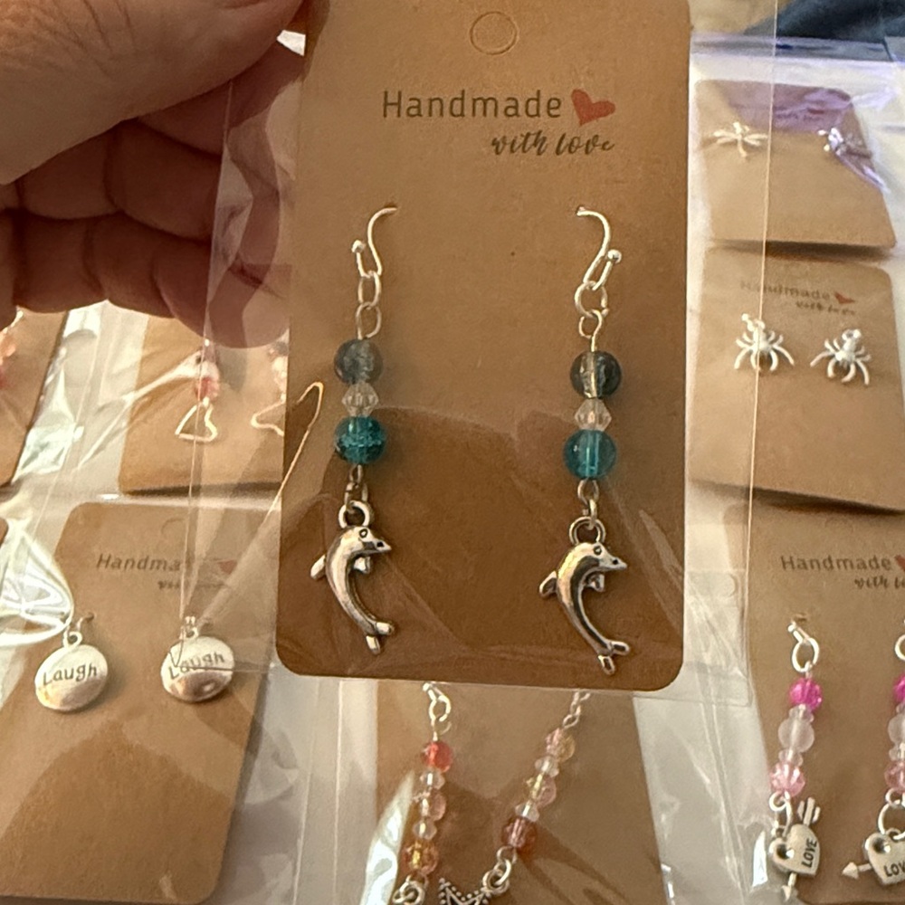 Dolphin Charm Beaded Earrings - Picture 1 of 4